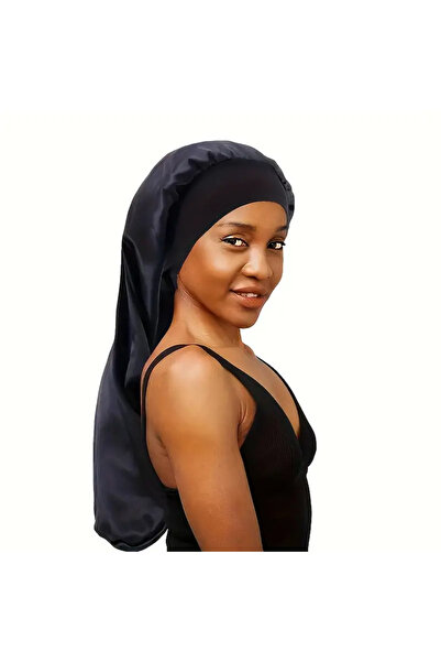 Choice6 Color9008BLACK Soft Black Satin Hair Bonnet for Sleep & Shower - Elas...