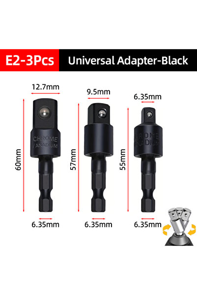 Choice24 E2-Rotatable-Black 1/4" 3/8" 1/2" Sket Adapter Drill Bits Set Nut Dr...