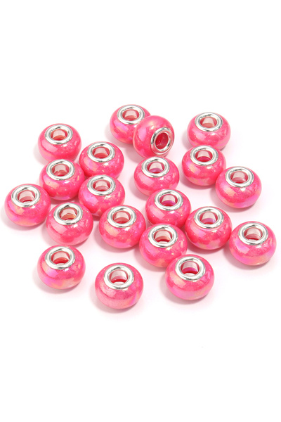 Choice14 Hot Pink 20Pcs Resin Round Beads Ceramic Color Plated Large Holes Sp...