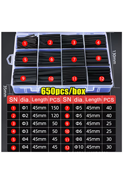 choice2 علبة تحتوي على 650 قطعة من أنابيب الانكماش الحراري السوداء 1300/650، ...