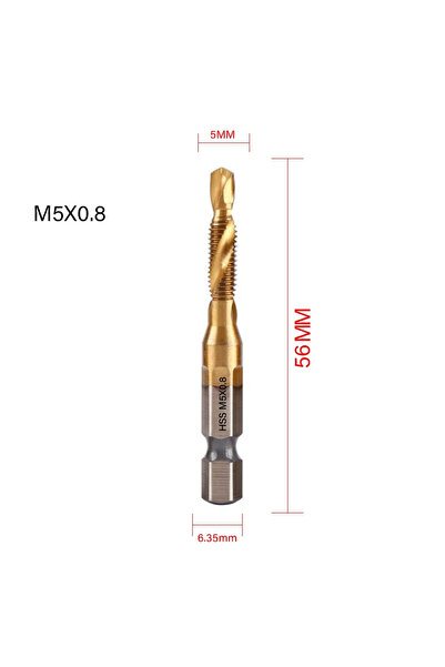 Choice30 M5X0.8 Golden 6PCS Metric Titanium Drill Tap Combination Bit Set 1/4...