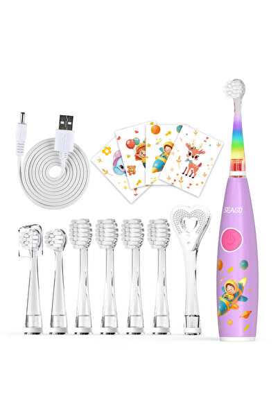 Choice فرشاة أسنان كهربائية للأطفال من سيجو، لون وردي، مزودة بملصق، وإضاءة LE...