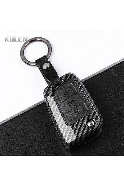 Choice4 3 Btn Carbon Set1 ABS Carbon Fiber Style Car Key Case Cover For Volks...