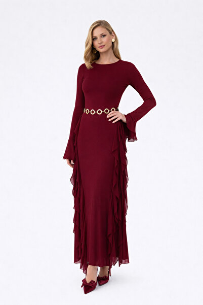 TRENDMALLAVM Rel Fırfır Detay Elbise