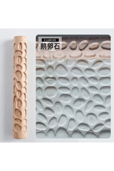 Choice3 دبوس دوار خشبي من الفخار الخزفي منقوش بنمط زهرة لفافة طينية نقوش بارزة.