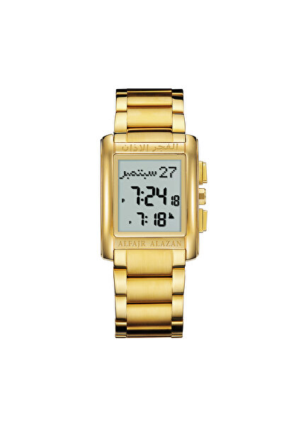 ALFAJR ALAZAN Islamic dawn clock with prayer times and Qibla direction, gold ...
