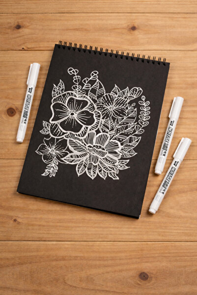 ART MARKER 3 Lü Beyaz Marker Kalem Seti Siyah Yüzeye Yazabilen Dekoratif Ve H...