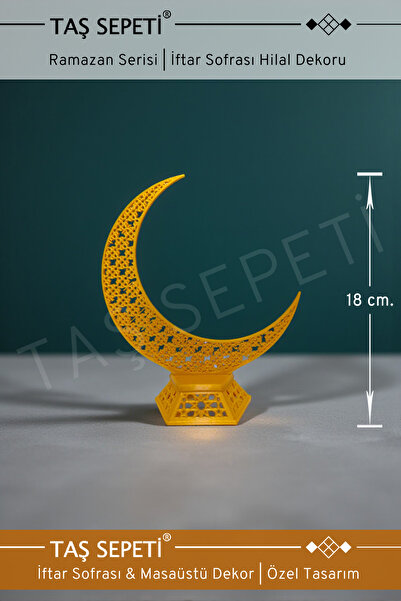 TAŞ SEPETİ İşlemeli Hilal 1.Kalite İftar Masa Süsü Şık Sofra Süsü Altın Dekor...
