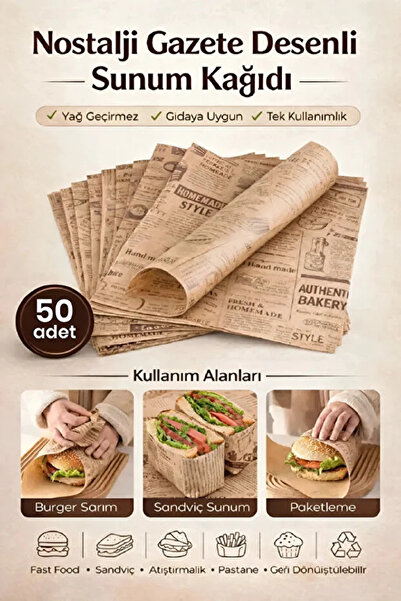 Berdina Home 50Li Desenli Yağlı Kağıt Vintage Gazete Desen Aparatif Kağıdı Mu...