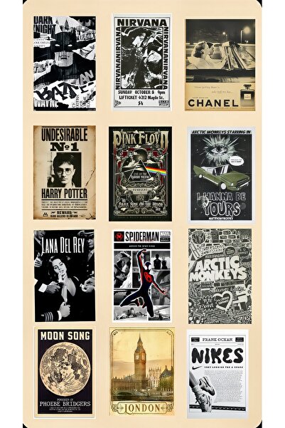Limitless Design Music & Film Themed Retro Poster Sticker Set 22X30 cm – Blac...