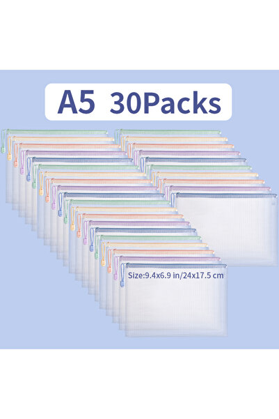 Choice3 A5 30PCS Zipper Mesh Bags A4/A5 Plastic Zipper Bags For Organizing Zi...
