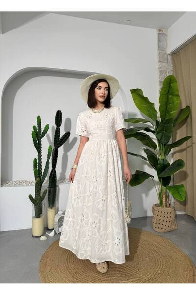 ETİKAFASHION Fisto Kumaş Kısa Kollu Midi Elbise