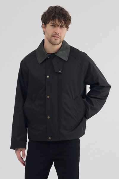 STONCS Men's Black Contrast Collar Oversize Jacket