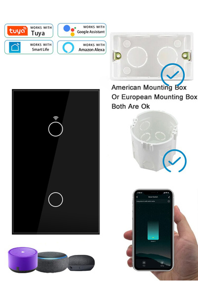 Choice7 GGBEE 2 Gang Black Tuya Smart Switches US Neutral Wire/No Neutral Wir...