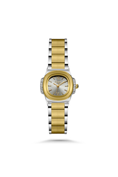 catera ساعة نسائية فضي و ذهبي بميناء أبيض - تصميم فخم