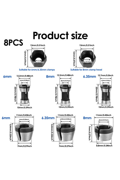 choice2 مجموعة من 8 قطع (6/8/12 قطعة) من ظرف تثبيت الراوتر، مقاسات 6 مم، 6.35...