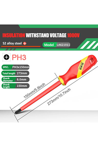 Choice3 مفك براغي معزول PH3LA621011 LAOA VDE، عازل من الفئة S2، رأس فيليبس، ت...