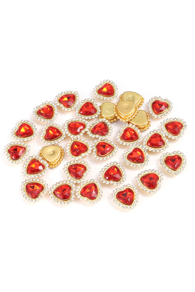 Choice8 red 30pcs 10mm Peach Heart Sunflower Gold Flat Bottom Hand Sew On Glu...