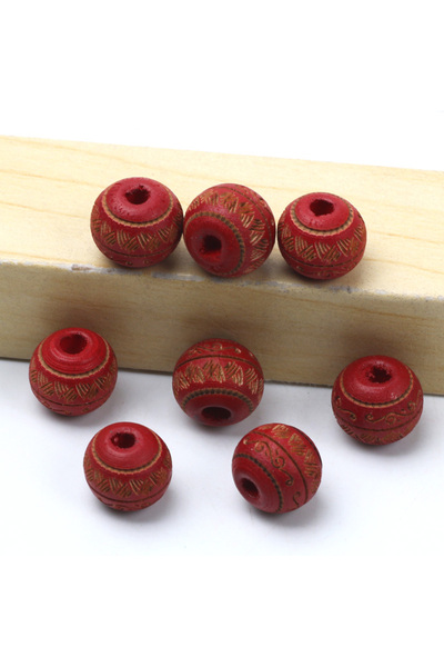 choice2 10mm 10pcs Red Natural Wood Beads 10mm Loose Colored Wooden Beads Car...