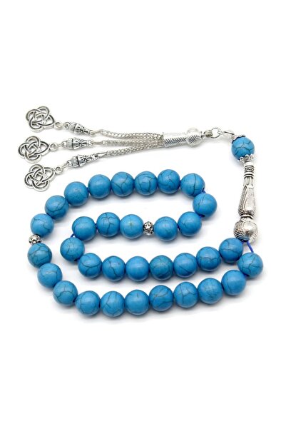 Choice3 blue Natural White Turquoise Stone Metal Tassel 10mm 33 Prayer Beads ...