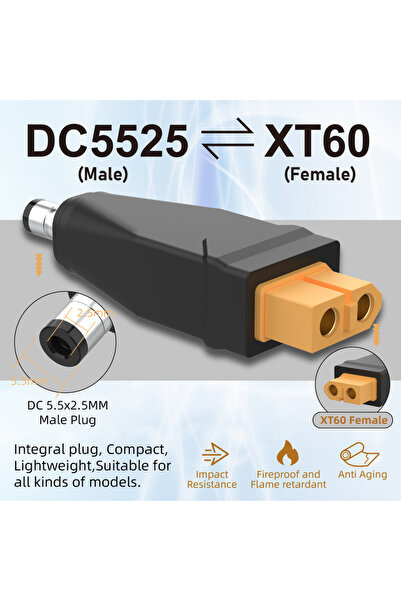 choice2 محول رأس موصل DC5525 ذكر إلى XT60 أنثى، XT60 إلى DC5211، لتحويل المقا...