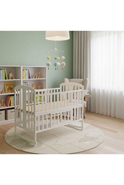 COMPLEX Luxury white wooden crib with wheels – 120 x 60 cm