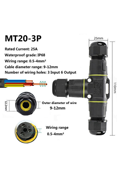 Choice9 M20T-3P 9-12mm IP68 Waterproof Wire Quick Connection Connector 2 3 4 ...