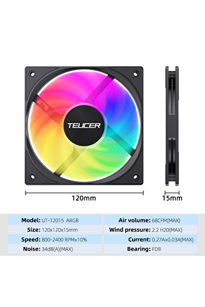 Choice8 As Show As Show ARGB BK 1Fan Teucer 120mm PC Case Fan FDB Bearing PWM...