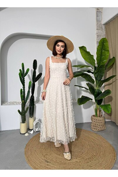 ETİKAFASHION Fiyonk Aplike Uzun Elbise