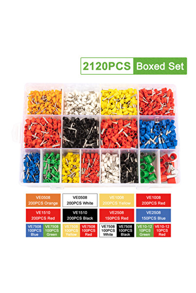 Choice8 2120PCS Boxed VE SeriesTubular Ferrules Cord End Crimp Sleeve Termina...