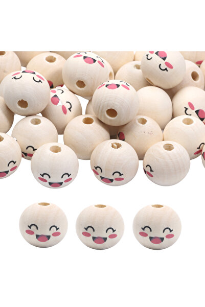 choice2 20mm 10pcs C05068 10pcs 20mm Natural Color Wood Beads Round Smiling W...