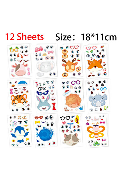 Choice11 ١٢ ورقة/٢٤ ورقة ملصقات اصنع وجهًا حيوانات حديقة الحيوان ديناصور البح...