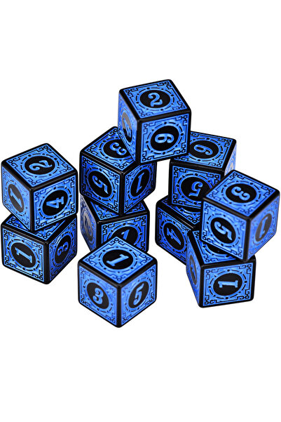 Choice1 10pcs Blue 10PCS/Set Acrylic Dice Set D6 Carved Pattern Polyhedron Di...