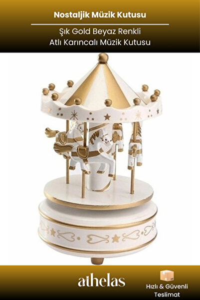 GenoBio #MüzikKutusu Nostaljik Retro Atlı Karınca Gold Beyaz Dekoratif Dönen ...