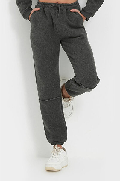 Trendyol Generic Trendyol, High-waisted drawstring sweatpants, Dark grey mela...