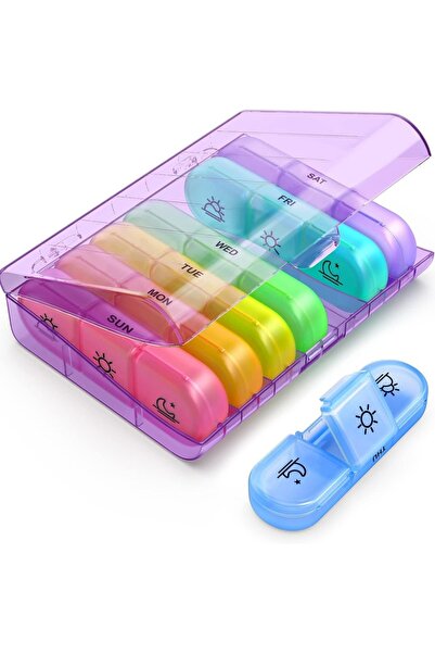 Choice16 علبة تنظيم حبوب أسبوعية بنفسجية اللون، علبة سفر محمولة للحبوب، 7 أيا...