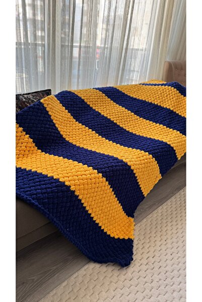 Alize Puffy El Örgüsü Puffy Tek Kişilik Totem Battaniyesi - Sarı Lacivert