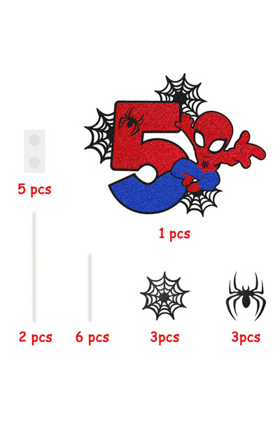 Choice5 5th 7pcs Happy Birthday Cake Topper, Spider Cartoon Movie Themed Happ...