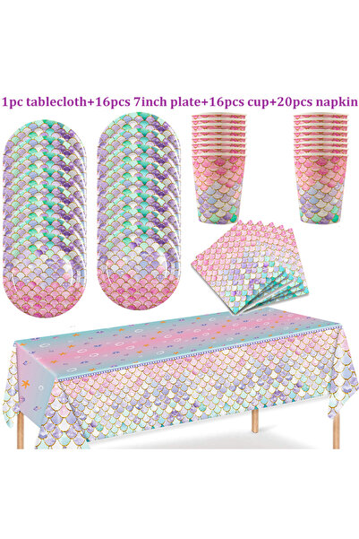 Choice17 طقم أدوات مائدة للاستخدام مرة واحدة بتصميم حورية البحر، مكون من 53 ق...