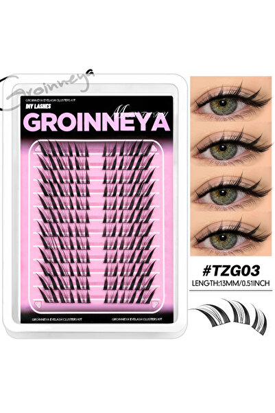Choice3 TZG-3 GROINNEYA Lash Clusters Cat Lashes Winged End Eye Elongated Eye...