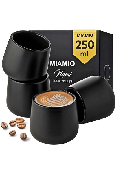MIAMIO Set of 4 Coffee Mugs, Nami Collection, Ceramic, Black, 250 ml
