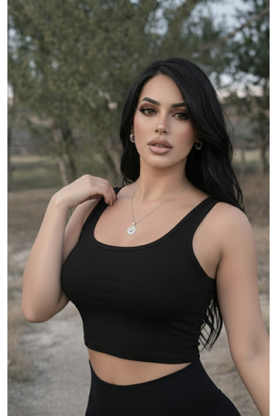 RİEMA Women's Ribbed Lycra Thick Strap Casual Square Pool Neckline 95% Cotton...