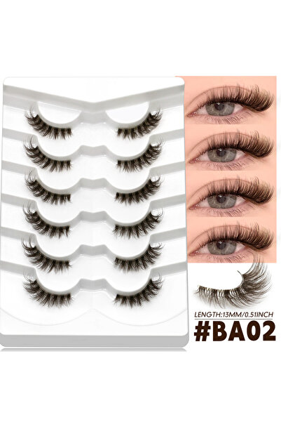 Choice1 ٦ أزواج - BA02 فيلتريناي رموش بنية نصفية بمظهر طبيعي، رموش صناعية وبر...