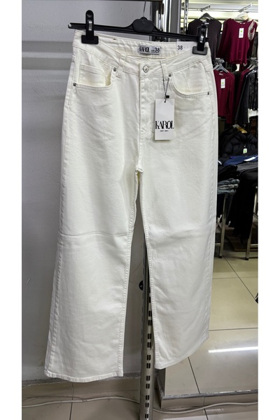 KAROL Ekru Likralı normal bel bol paça Jeans (1 BEDEN KÜÇÜK ALIN)