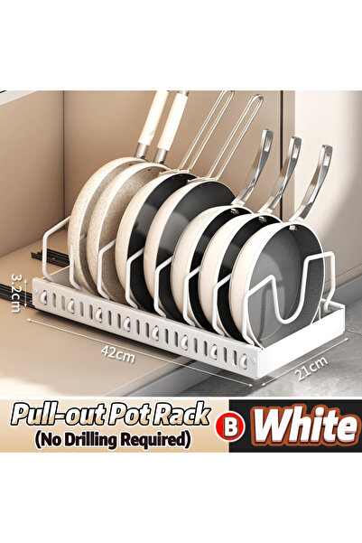 Choice1 White B Pots and Pans Organizer Under Cabinet,Sliding Pot Lid Holder ...