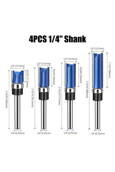 Choice8 4PCS 6.35mm Shank 6mm 1/4" Shank Straight Bit With Bearing Tungsten C...