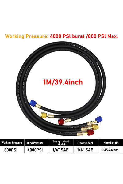 Choice1 1m 3PCS R410 Refrigerant AC Charging Hose 800-4000 PSI Working Pressu...