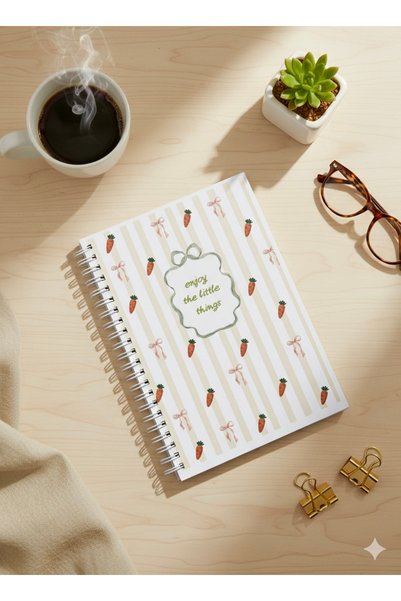 ADA OFİS KIRTASİYE A5 Spiral Cardboard Cover Set of 2 Checkered School Notebooks 80 Sheets Carrot