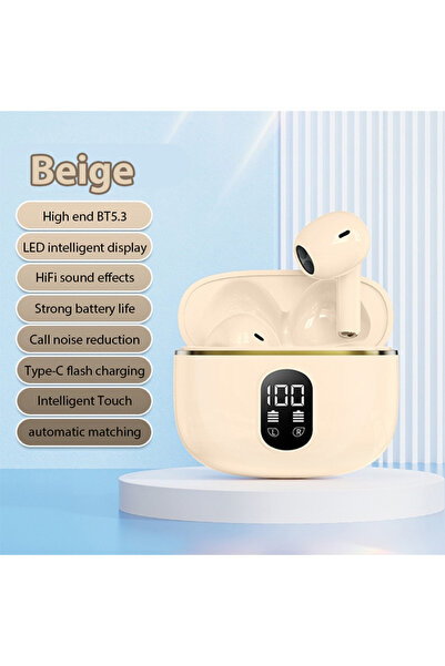 Choice سماعات أذن لاسلكية بيج اللون، صوت ستيريو عالي الدقة، بلوتوث 5.3، مؤشر ...