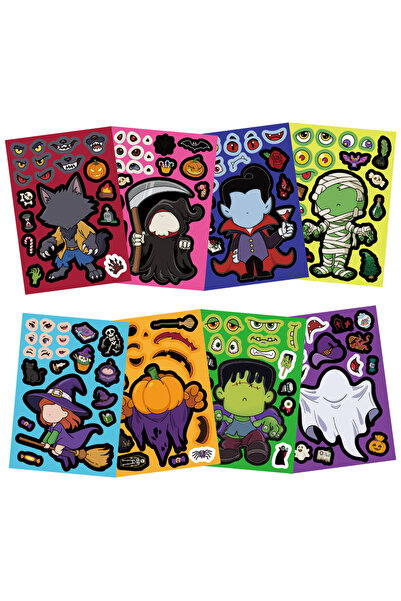 Choice1 8pcs All 32Sheets Halloween Make a Face Puzzle PVC Sticker Kids Party...